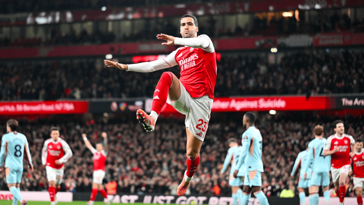 英超：阿森(sēn)纳2-0布伦特福德5分(fēn)领跑(pǎo) 梅(méi)里诺传射 萨卡补刀 赖斯傷(shāng)退